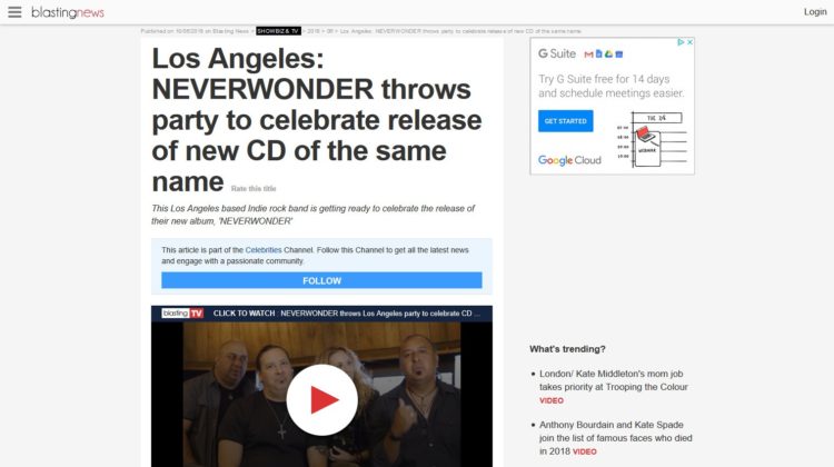 BlastingNews - Los Angeles: NEVERWONDER throws party to celebrate release of new CD of the same name