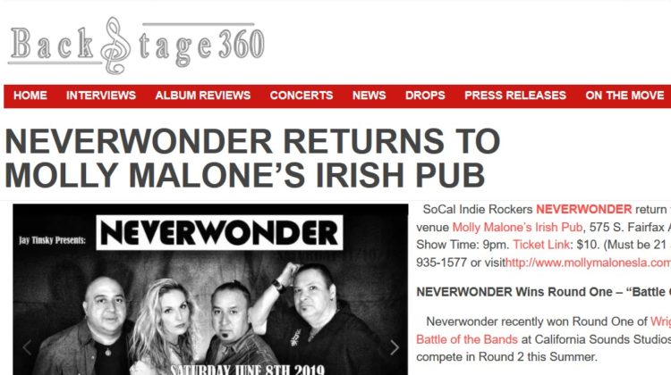 BackStage360-NEVERWONDER-Molly Malone's Show-23 MAY 2019