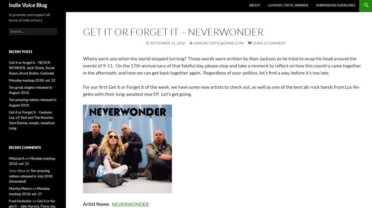 Indie Voice Blog - Review - NEVERWONDER - 11 SEP 2018