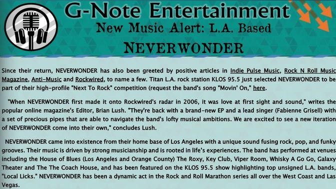 G-Note Entertainment Magazine: New Music Alert - NEVERWONDER - MAR 2019