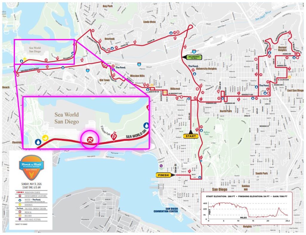 Rock N Roll Marathon San Diego Course Map - Sea World Stage - Neverwonder